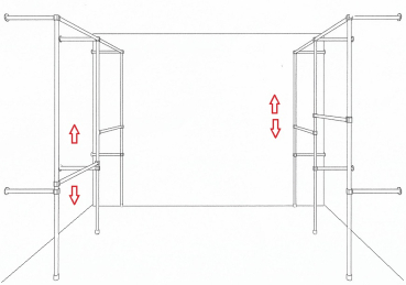 Ankleidezimmer Wandregalsystem Kleiderkammer begehbarer Schrank 2 mal 200x210 cm und 40 cm tief Etagen stufenlos verstellbar Wandbefestigung und Gummifüsse Stahlrohre verchromt Art Nr AnZi.2+2.0