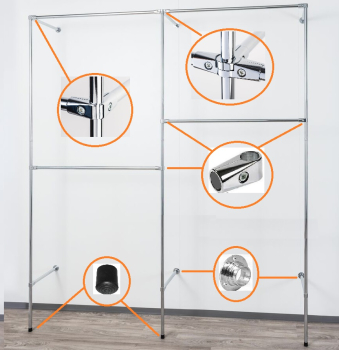 Ankleidezimmer Wandregalsystem begehbarer Kleiderschrank Aufbau Anleitung Skizze Zubehör Verbinder Füsse Wandanschluss Wandbefestigung Rundrohre Chrom Art Nr AnZi.2+2.0