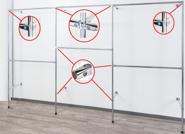Ankleidezimmer Wandregalsystem begehbarer Kleiderschrank Aufbau Anleitung Skizze Zubehör Verbinder Füsse Wandanschluss Wandbefestigung Rundrohre Chrom Art Nr AnZi.3+3.0