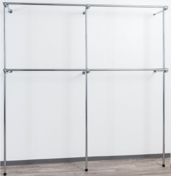 Wandregalsystem Garderobensystem begehbarer Kleiderschrank 200 cm hoch und 200 cm breit Wandbefestigung und Gummifüsse Stahlrohre verchromt Art Nr W09