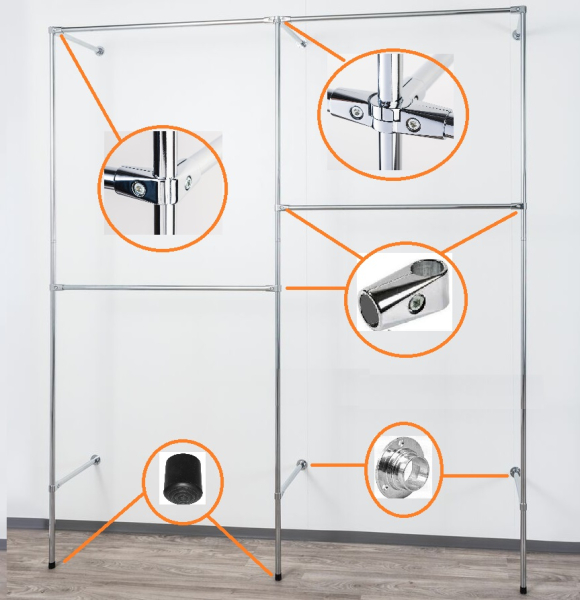 Ankleidezimmer Wandregalsystem begehbarer Kleiderschrank Aufbau Anleitung Skizze Zubehör Verbinder Füsse Wandanschluss Wandbefestigung Rundrohre Chrom Art Nr AnZi.2+2.0