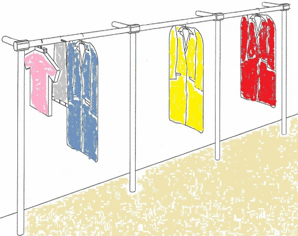 Garderobe Kleiderständer Textilregal Kleiderstange begehbahrer Schrank 120x325 cm breit 39 cm tief Wandbefestigung und Gummifüsse Stahlrohre verchromt Art Nr St.81.300