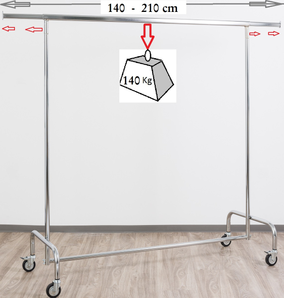 Kleiderständer Maxi XXL 140 cm Breit bis 210 cm ausziehbar mit 4 grossen 80 mm Rollen stabile Ausführung bis 140 kg belastbar Art Nr 11 140 80