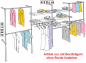 Preview: Wandregalsystem Garderobensystem Kleiderkammer Kleiderstangen mit Bordetagehalter 200x430 cm breit und 40 cm tief Etagen individuell einzustellen Wandbefestigung und Gummifüsse Stahlrohre verchromt Art Nr W17
