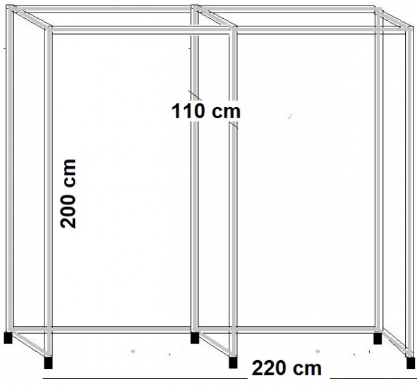 Umkleidekabine 2er Ankleidekabine frei stehend Breite 220x105 cm und 200 cm hoch auf Gummifüsse Stahlrohre verchromt Art Nr UFrei2